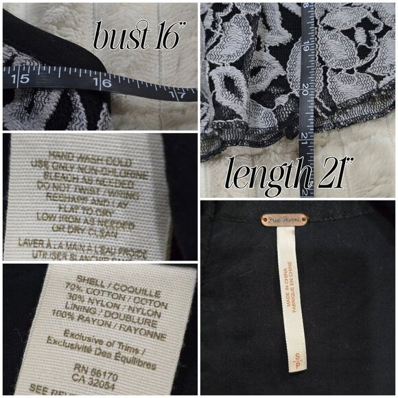 Free People ✦ Embroidered Floral Camisole ✦ Strappy Back Sheer Overlay Top S EUC - Picture 9 of 11